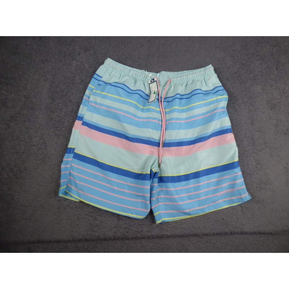 Properly Tied Mens XL Swim Trunks Blue Pink Striped Mesh Lined Board Shorts NWT